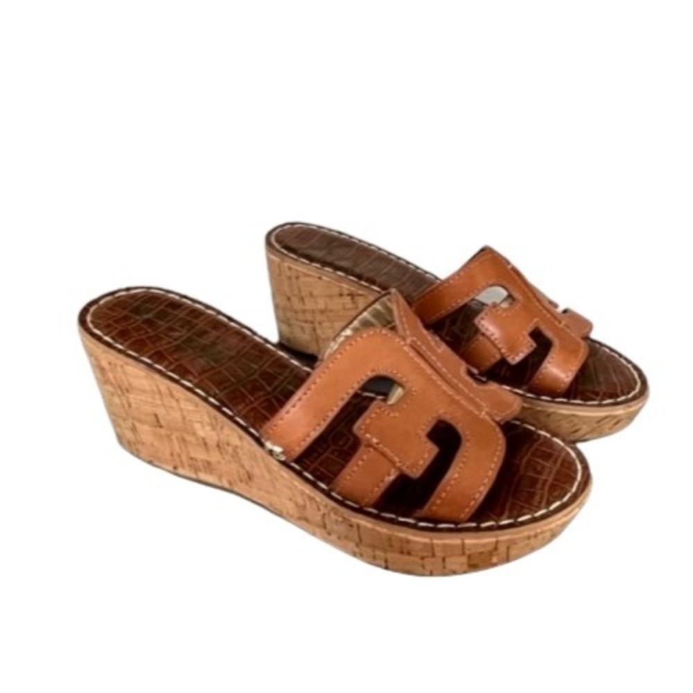Sam Edelman Tan Cork Wedge Slide Sandals